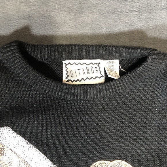 Gitano Vintage Women's Black Sweater Gold Flower Snakeskin 44/24W Preowned - Picture 3 of 7